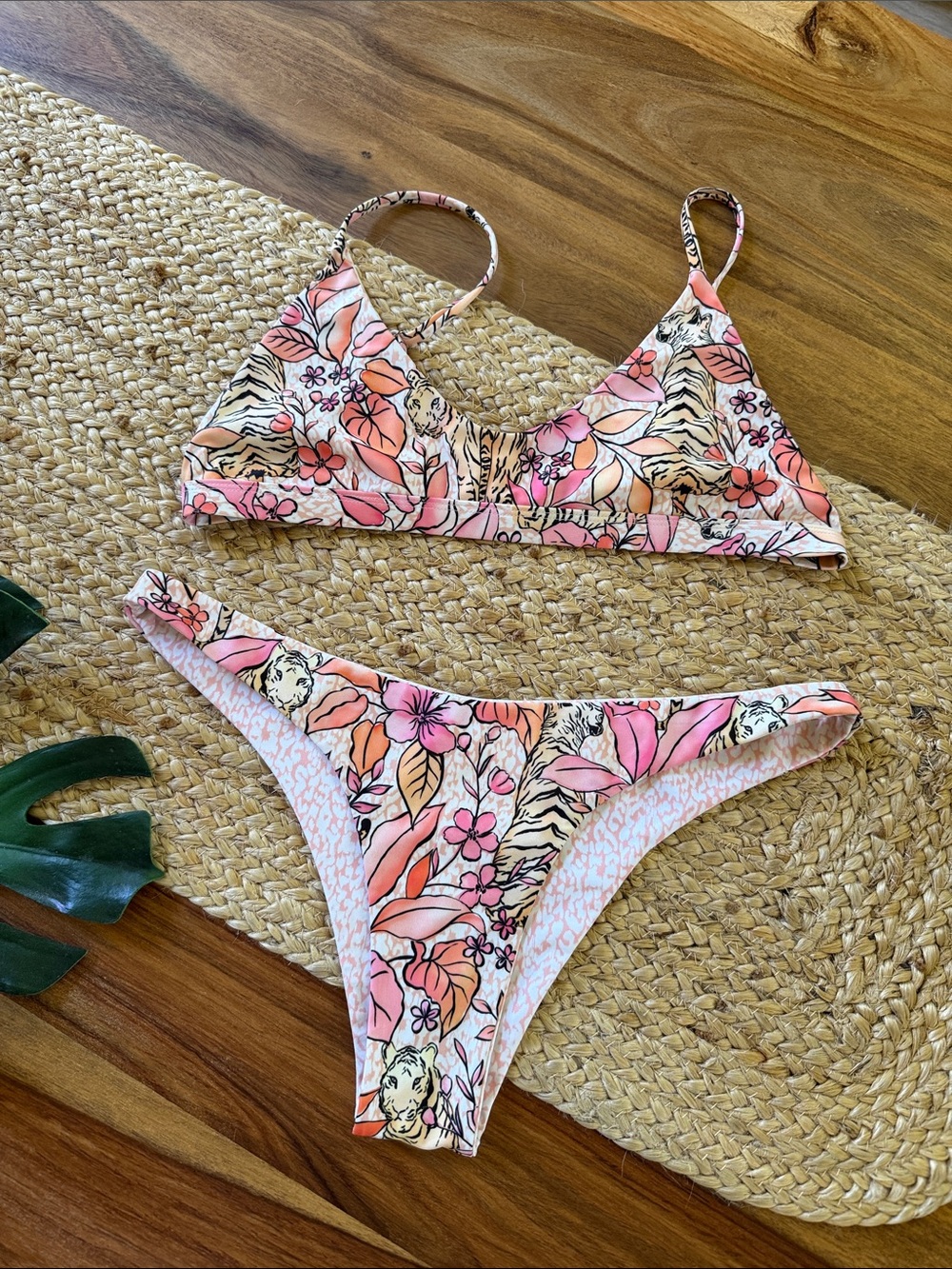 Kulani Kinis Floral Tiger Print Pink & Peach Bikini Set
